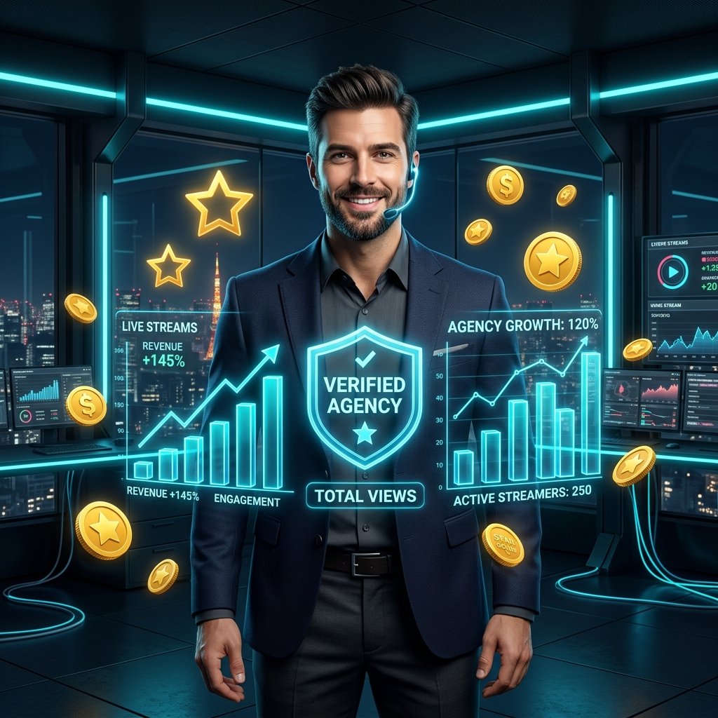 3D Professional Agency Manager with Holographic Growth Chart for Niki Live