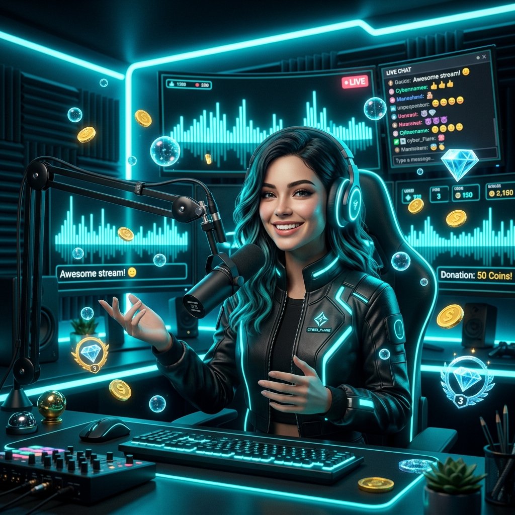3D Stylized Live Streamer Host with Microphone and Floating Gifts for Niki Live